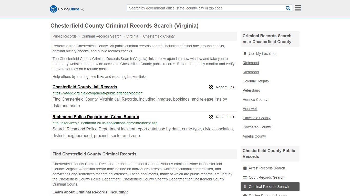 Criminal Records Search - Chesterfield County, VA (Arrests ...